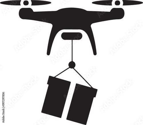 Modern delivery drone carrying shipping containers during automated logistics flight operation