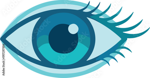 Large Teal Blue Vector Eye Illustration with Long Eyelashes and Aquatic Water Reflection in Iris for Beauty Fashion Optometry and Creative Graphic Design Projects