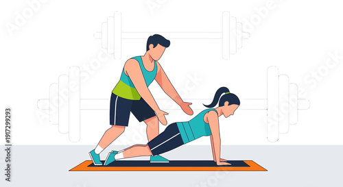 Fitness Trainer Guiding Woman Through Push-Up Exercise