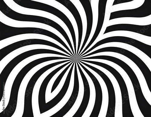 Wallpaper Mural Black and white abstract design featuring curving, radial stripes that converge toward a central point, creating an optical illusion Torontodigital.ca
