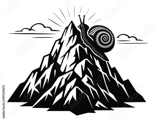 Graphic illustration of a snail on a mountain depicting perseverance and success for business motivation