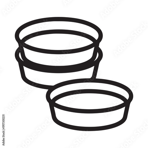 A simple line drawing depicting three stacked and one separate circular dishes