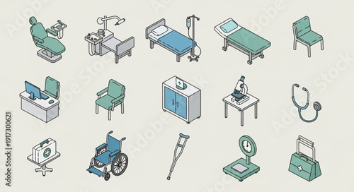 Medical Equipment Icons Set Vector Illustration.