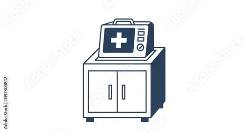 Medical cabinet with first aid kit on top illustration.