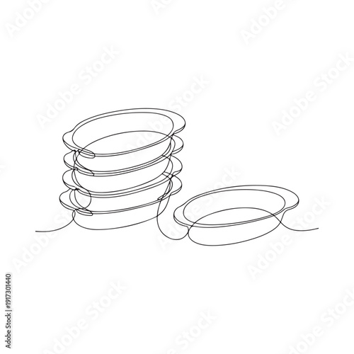 Abstract line art illustration of stacked rings and a single detached circular shape