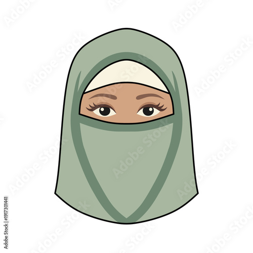 Muslim Woman in Green Niqab and Hijab Vector Avatar