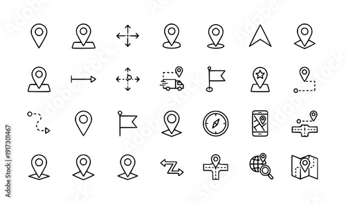 Minimal GPS and Location Outline Icon Pack 30 Navigation Route Line Icons Editable Stroke Vector