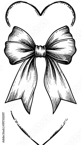 Wallpaper Mural Black and white illustration with intricate shading; a detailed bow sits within a heart frame, suggesting love or gifts Torontodigital.ca