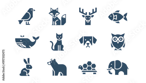 Diverse Set of Minimalist Animal Icons Representing Various Wildlife Concepts in Simple Vector Art