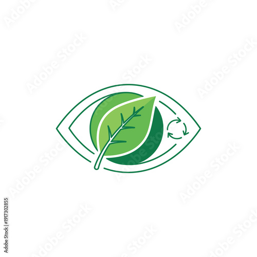 Eco-friendly illustration of a green leaf inside an eye symbolizing nature and sustainability