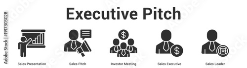Executive Pitch web banner icon set vector illustration concept for business with icon of Sales Presentation, Sales Pitch, Investor Meeting, Sales Executi.