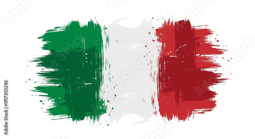 Abstract Italian Flag Brush Strokes on a White Background - Symbol of Italy