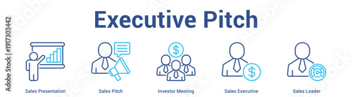 Executive Pitch web banner icon set vector illustration concept for business with icon of Sales Presentation, Sales Pitch, Investor Meeting, Sales Executi.