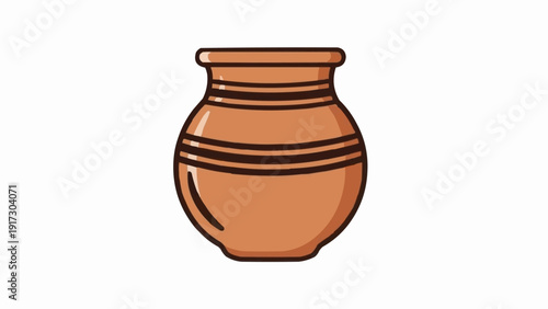 Clay Pot with Decorative Stripes and Lines.
