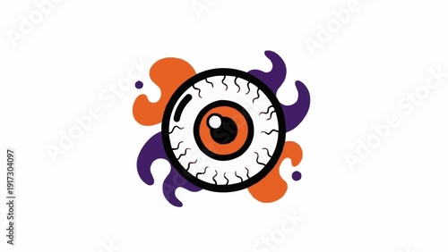 Cartoon Eyeball with Orange Iris and Decorations.