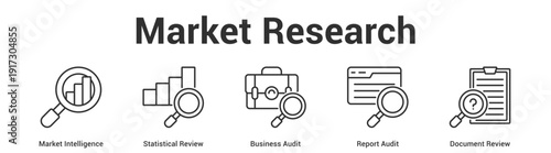 Market Research web banner icon set vector illustration concept for business with icon of Market Intelligence, Statistical Review, Business Audit, Report Aud.