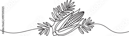 Christmas tree branches with a corn drawn in doodle style. Sketch. one line Art icon drawing vector