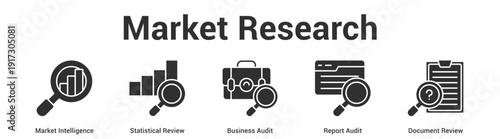 Market Research web banner icon set vector illustration concept for business with icon of Market Intelligence, Statistical Review, Business Audit, Report Aud.