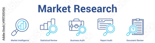 Market Research web banner icon set vector illustration concept for business with icon of Market Intelligence, Statistical Review, Business Audit, Report Aud.