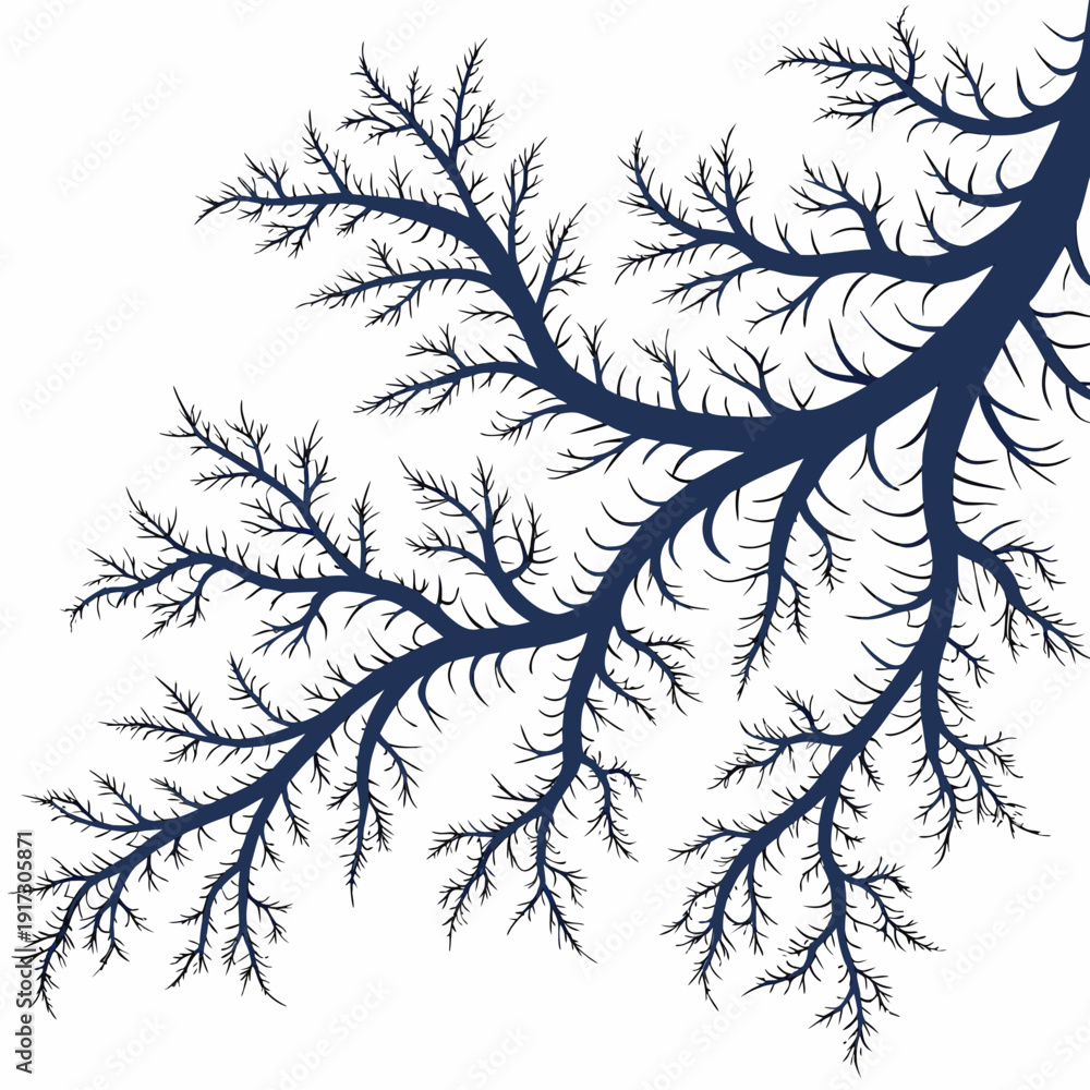Fototapeta premium Dark blue fractal tree branches on white background