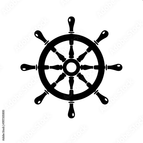 Minimal black silhouette ship steering wheel helm icon, vector illustration, isolated on white background