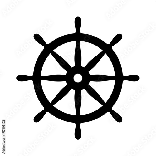 Minimal black silhouette ship steering wheel helm icon, vector illustration, isolated on white background