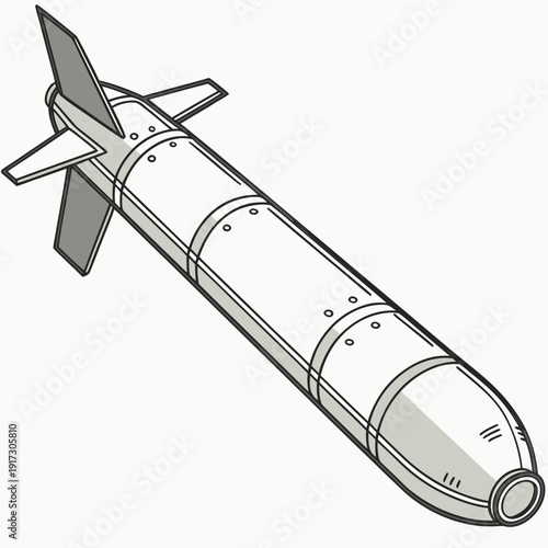 Hyper realistic of a cylindrical torpedo missile gray