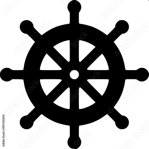 Minimal black silhouette ship steering wheel helm icon, vector illustration, isolated on white background