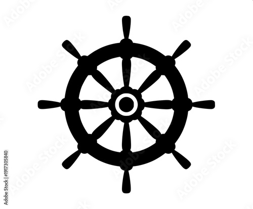 Minimal black silhouette ship steering wheel helm icon, vector illustration, isolated on white background