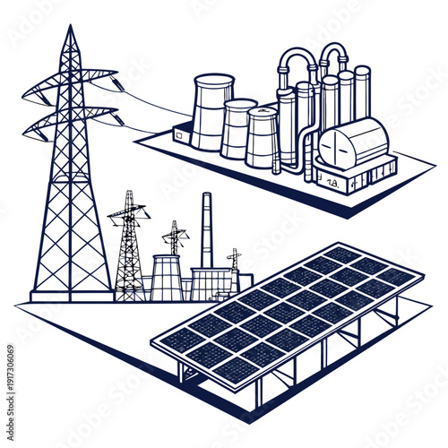 Contrast between fossil fuel power plant and solar panel
