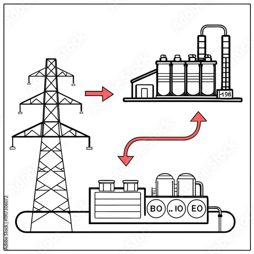 Hyper realistic of power plant and electrical tower with energy transmission