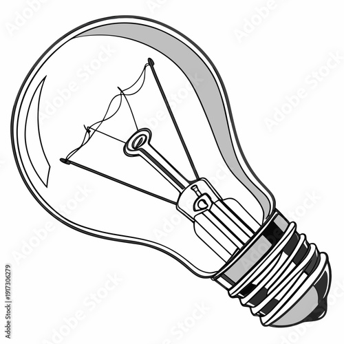 Black and white light bulb with filament