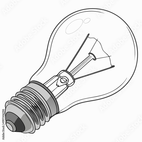 Black and white light bulb with visible filament lightbulb