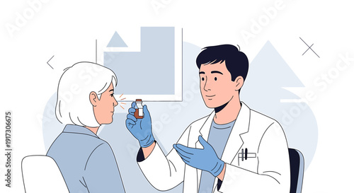 Doctor Examining Patient's Nose with Nasal Spray