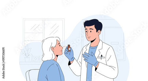 Doctor Examining Patient's Throat with Nasal Spray in Clinic