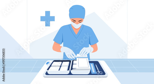 Surgeon Preparing Medical Instruments on Tray for Surgery