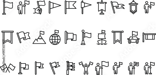 Flag and banner line icons set, country symbol pennant and celebration flags isolated on white background vector