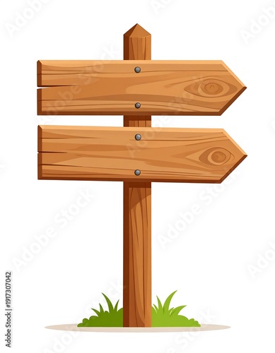Wallpaper Mural Cartoon illustration featuring a wooden signpost. Two arrow signs point in opposite directions, mounted on a vertical post with blades of grass Torontodigital.ca