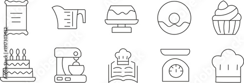 Baking icon set for cooking and pastry making enthusiasts