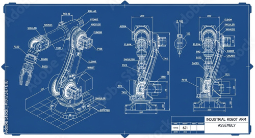 Detailed blueprint of a robotic arm for industrial automation.
