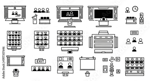 Collection of conference room and presentation icons.