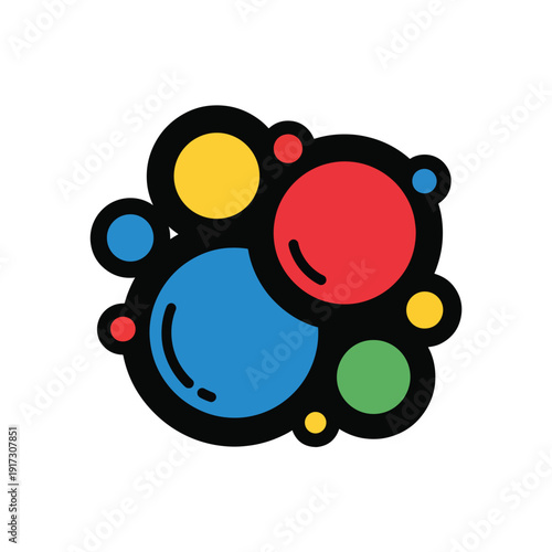 A vibrant graphic illustration of colorful circles in a playful arrangement, viewed from directly above, showcasing a dynamic and lively atmosphere