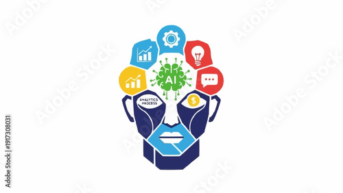 Schilderij op canvas Human Head with Colored Icons Emerging.
