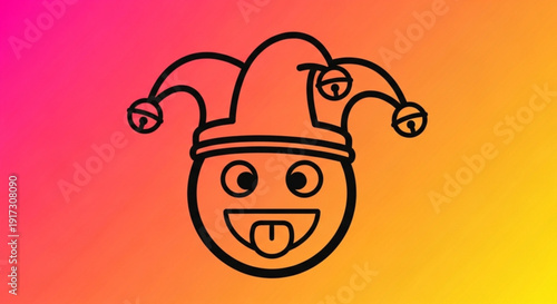 Jester face with colorful gradient background and playful expression