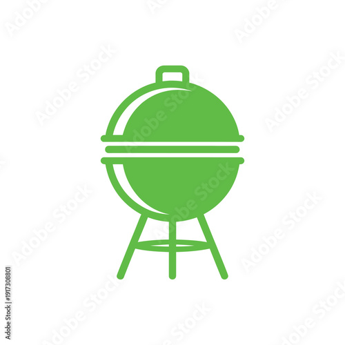 A green barbecue grill with a lid on a stand for outdoor cooking and grilling