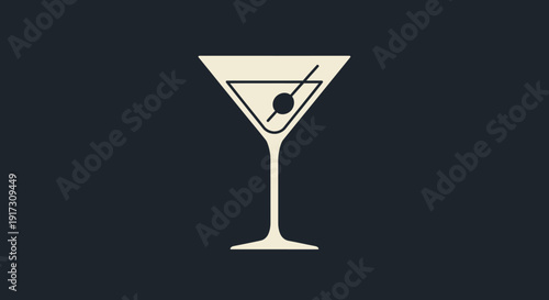 Elegant minimalist design of a classic martini glass on a dark background for a sophisticated feel