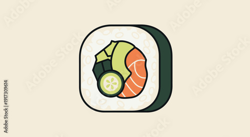 Illustrative sushi roll with salmon avocado and cucumber showcases japanese cuisine delight