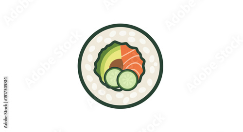 Delicious Sushi Roll with Salmon Avocado and Cucumber Illustration for Asian Cuisine Delight