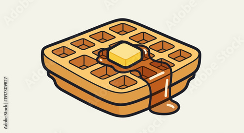 Delicious Cartoon Waffle with Butter and Syrup for Sweet Breakfast Delight Breakfast concept with