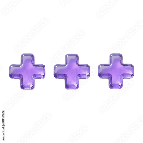 Three purple plus sign shaped gel capsules arranged in a row